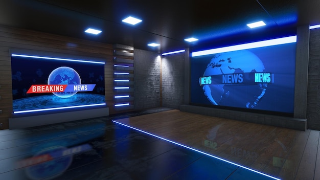 News Studio Backdrop For TV Shows TV On Wall3D Virtual News Studio Background 3d illustration