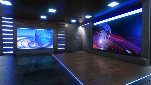 Foto sfondo dello studio di notizie per i programmi tv tv su wall3d illustrazione virtuale del fondo dello studio di notizie 3d