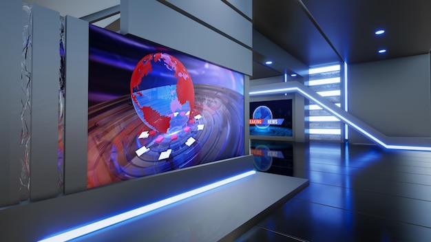 News Studio Backdrop For TV Shows TV On Wall3D Virtual News Studio Background 3d illustration