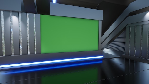 Sfondo dello studio di notizie per i programmi tv tv su wall3d illustrazione virtuale del fondo dello studio di notizie 3d