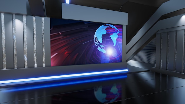 Foto sfondo dello studio di notizie per i programmi tv tv su wall3d illustrazione virtuale del fondo dello studio di notizie 3d