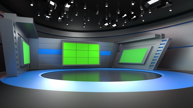 News Studio Backdrop For TV Shows TV On Wall3D Virtual News Studio Background 3d illustration