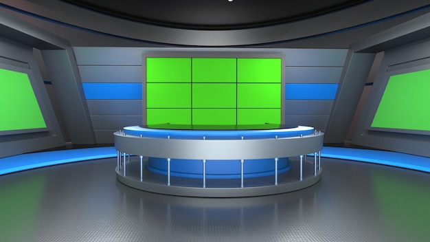 News Studio Backdrop For TV Shows TV On Wall3D Virtual News Studio Background 3d illustration