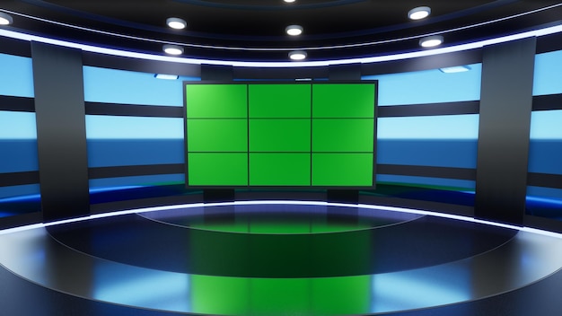 News Studio Backdrop For TV Shows TV On Wall3D Virtual News Studio Background 3d illustration