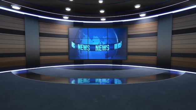 Sfondo di studio di notizie per programmi tv tv su wall3d sfondo di studio di notizie virtuale 3d illustrazione