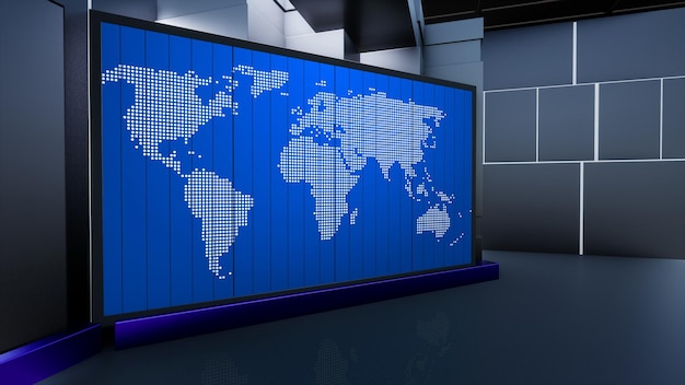 News Studio Backdrop For TV Shows TV On Wall3D Virtual News Studio Background 3d illustration