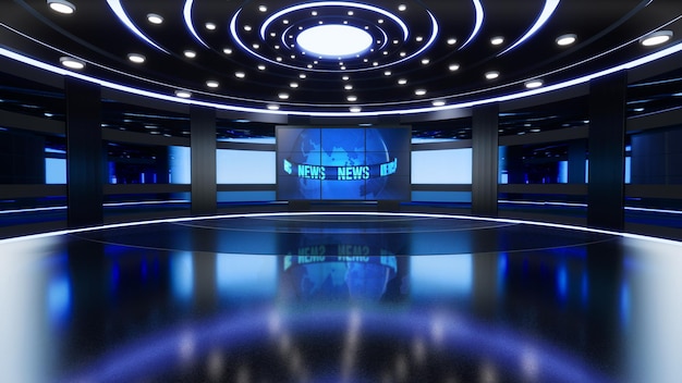 News Studio Backdrop For TV Shows TV On Wall3D Virtual News Studio Background 3d illustration