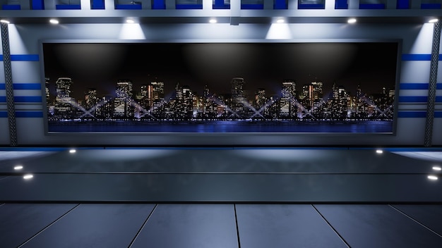 TV 뉴스 스튜디오 배경은 Wall3D 가상 뉴스 스튜디오 배경 3d 그림에 TV를 보여줍니다