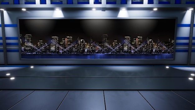 テレビ番組のニューススタジオの背景Wall3Dでテレビを表示仮想ニューススタジオの背景3Dイラスト