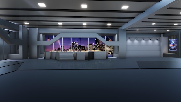 News Studio Backdrop For TV Shows TV On Wall3D Virtual News Studio Background 3d illustration