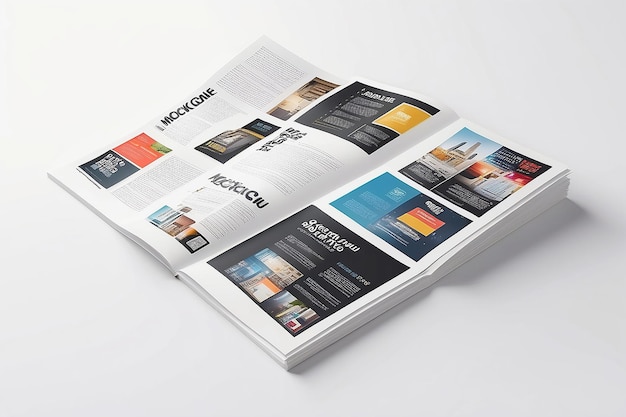 Newspaper Advertising Magazine Brochure Mockup 3D Rendering White Background