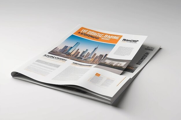 Newspaper Advertising Magazine Brochure Mockup 3D Rendering White Background