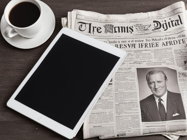 Фото Газета и цифровой планшет газета с изображением газеты и планшета на ней