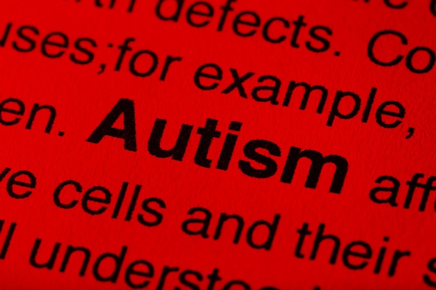 Photo newspaper article with detailed word autism closeup