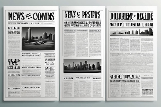 Photo newspaper column printed sheet of news paper with article text and headline publication design