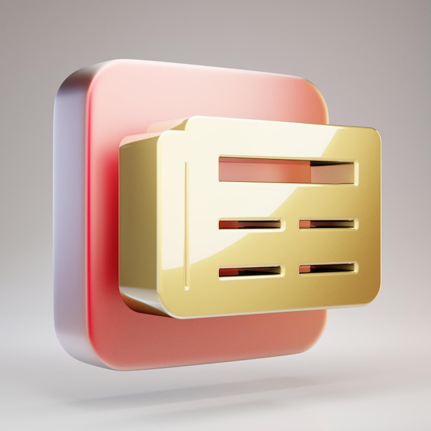 Newspaper icon. Golden Newspaper symbol on red matte gold plate. 3D rendered Social Media Icon.