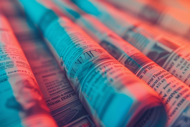 A newspaper is on a table with a colorful background