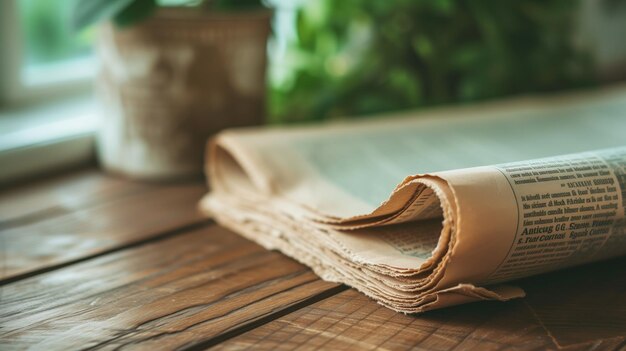 Newspaper on a wooden table