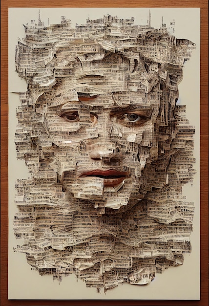 Newsprint Artistry A Face Crafted from Newspaper