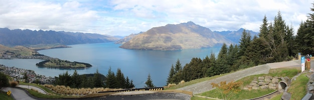 NewZealand Southland Queenstown lake landscape magnificent forest cloud sky town travel