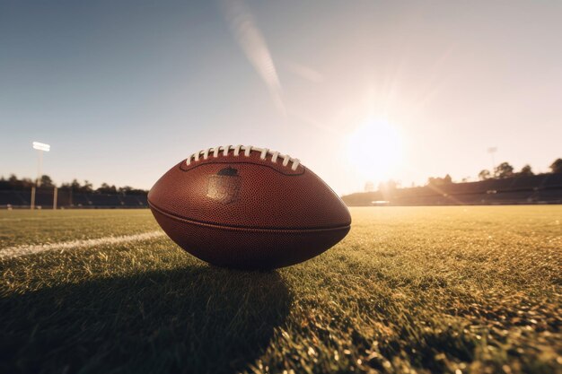 Foto nfl bal op de grond met amerikaanse voetbal stadion brede hoek