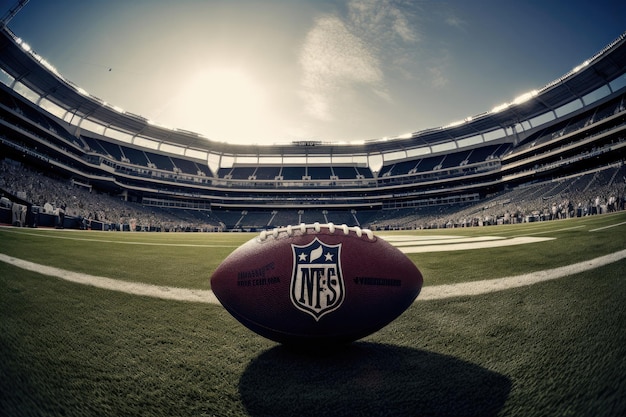 Photo nfl ball on ground with american football stadium wide angle