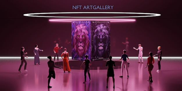 NFT Art Gallery op Metaverse NFT Projects Avatar Legs virtuele wereld op Metaverse 3D Illustraties