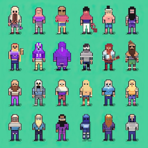 Photo an nft collection of 100 simple 8 bit characters called