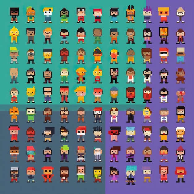 Photo an nft collection of 100 simple 8 bit characters called