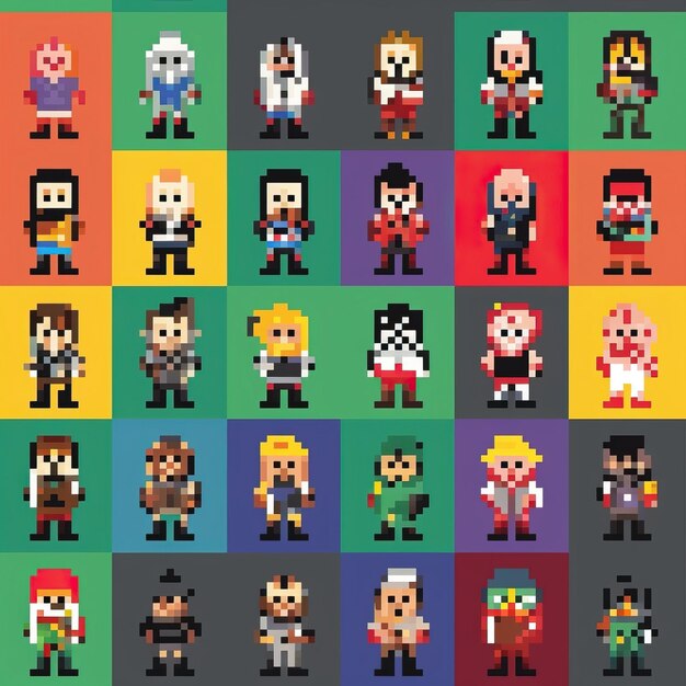 Photo an nft collection of 100 simple 8 bit characters called