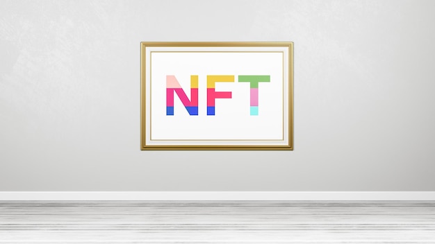 벽에 있는 액자의 NFT 다채로운 텍스트