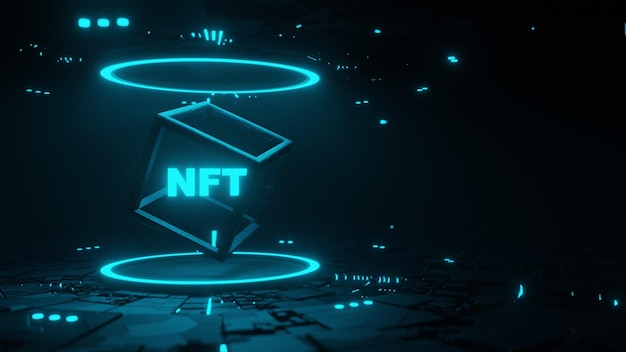 NFT concept Non fungible token icon on abstract technology background 3d render illustration