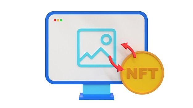 Значок линии NFT Crypto art в компьютерной 3d визуализации иллюстрации на белом фоне