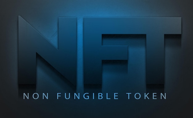 NFT non fungible token concept in a dark blue background