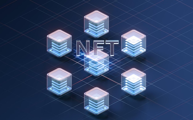 NFT nonfungible tokens concept with dark background 3d rendering