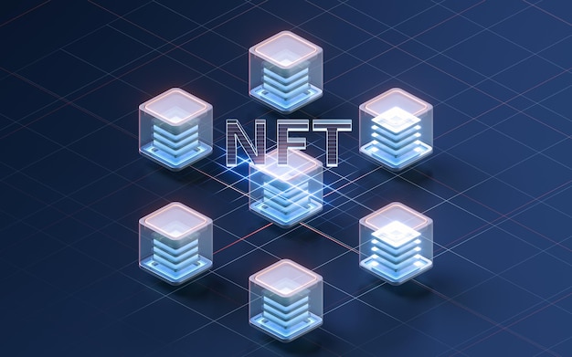 Photo nft nonfungible tokens concept with dark background 3d rendering