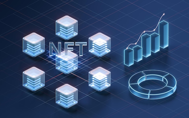 NFT nonfungible tokens concept with dark background 3d rendering