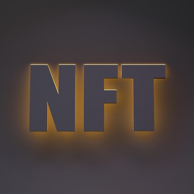 NFT-tekst afgebeeld in 3D 3D render