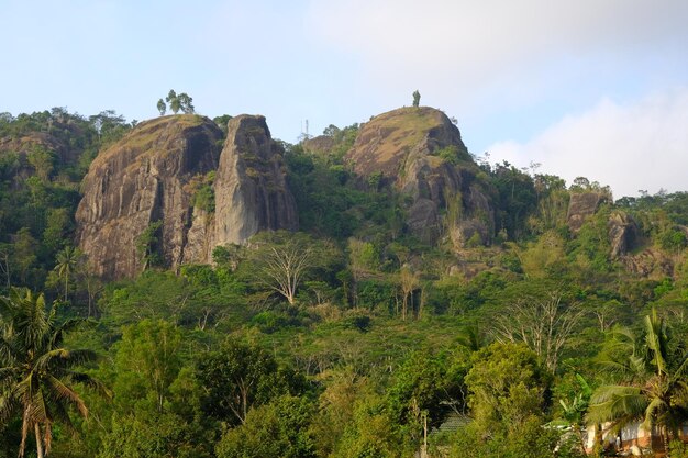 Nglanggeran ancient volcanic rock formation. an inactive volcano. igneous rock. Ring of fire.