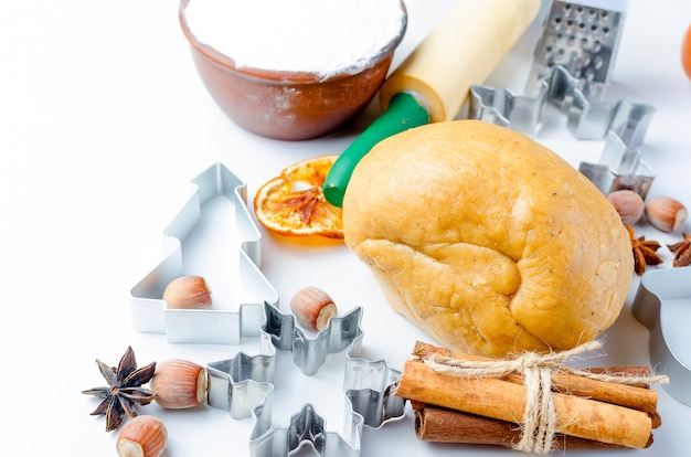 Ngredients for baking on the old wooden table 