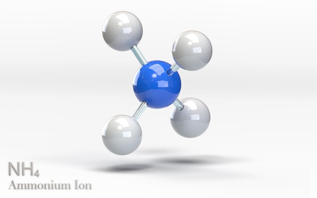 NH4 Ammoniumionenmolecuul met waterstof, waterstof en stikstofatomen 3D-rendering