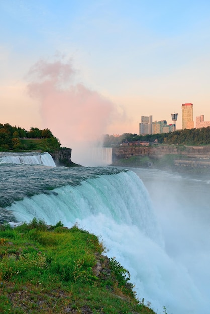 Niagara Falls sunrise in the morning closeup