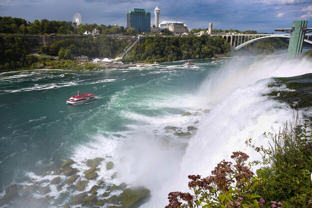 Niagara falls between United States of America and Canada from New York State USA