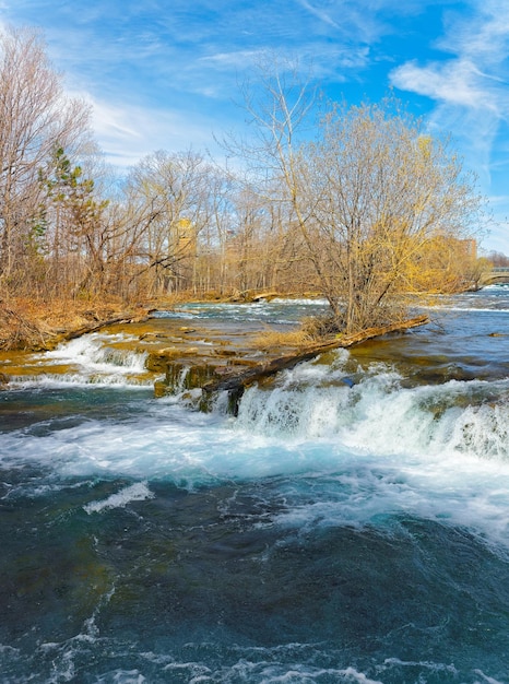 Niagara River and Nature of Niagara Falls from American side. Niagara Falls are the waterfalls between the United States of America and Canada.