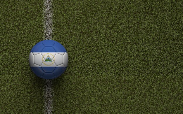 Nicaragua vlag voetbal op een groen voetbalveld 3D Rendering