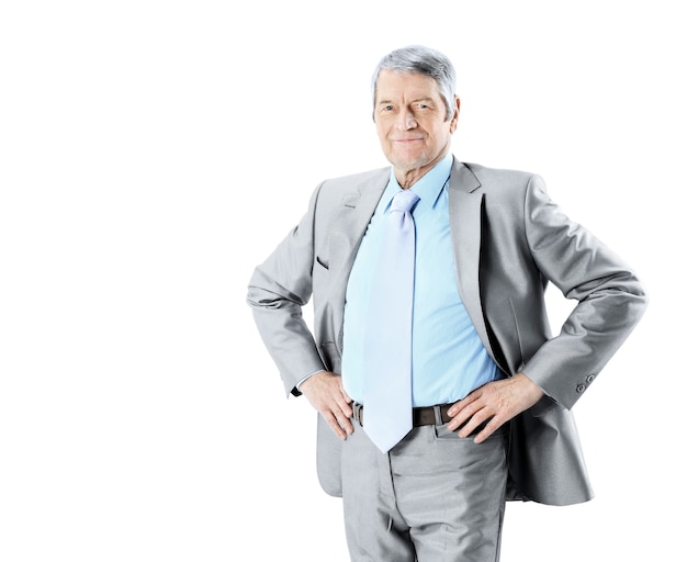 Nice businessman at the age of. Isolated on a white background.