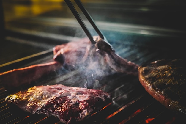 Nice chunks of beef on a charcoal grill