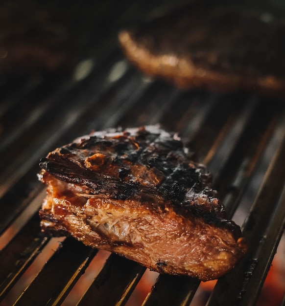 Nice chunks of beef on a charcoal grill