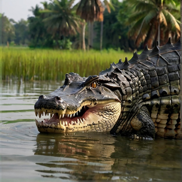 Красивый крокодил, стоящий в Сундарбане Бангладеш.