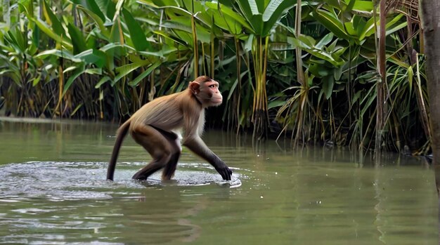 Photo nice deer standing water canal in sundarban of bangladesh photography image ai generated art